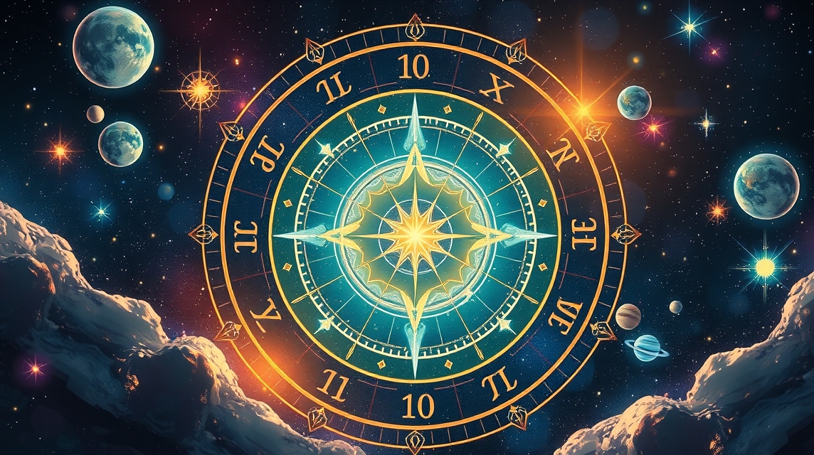 Asztrológiai horoszkóp kör 11. házzal és bolygókkal