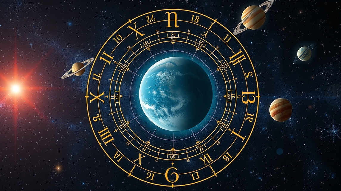 Bolygók és asztrológiai diagram az univerzumban