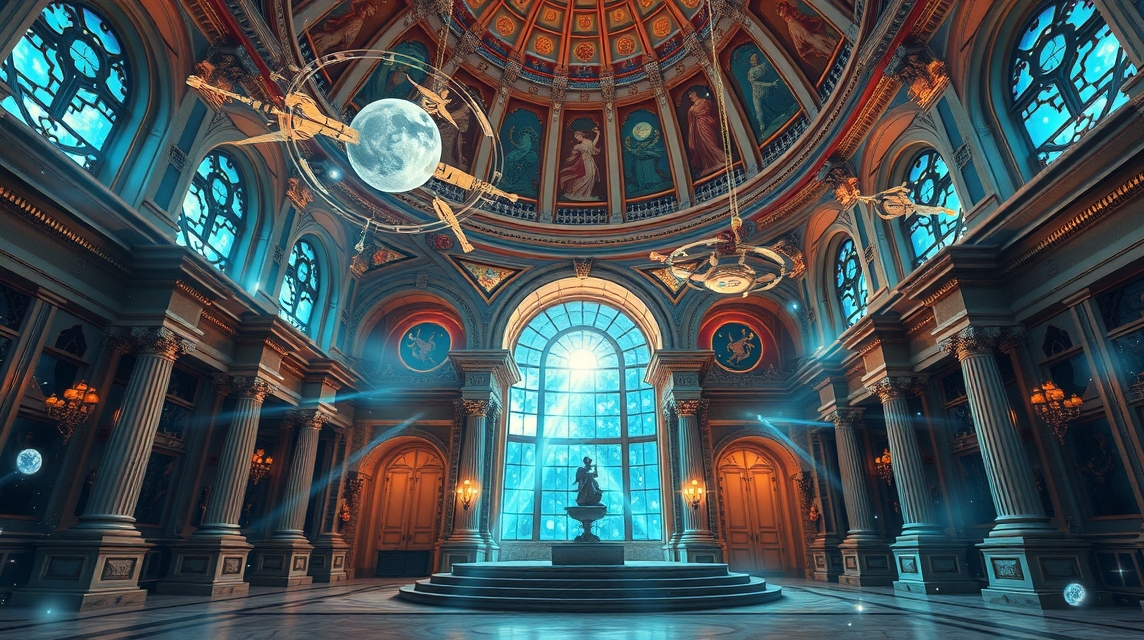 Asztrológiai motívumokkal díszített építészeti tér