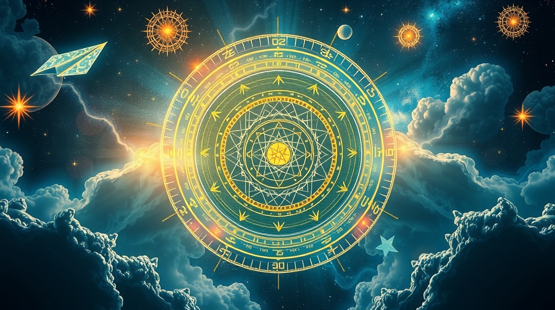 Asztrológiai kör és bolygók a csillagos égen