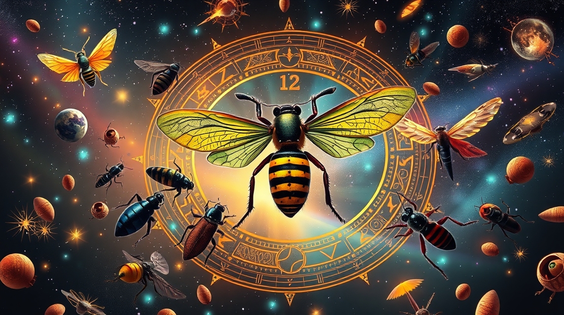 Asztrológiai rovarok és bogarak kép, színes háttérrel