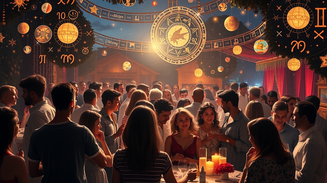 Társasági esemény asztrológiai elemekkel díszítve