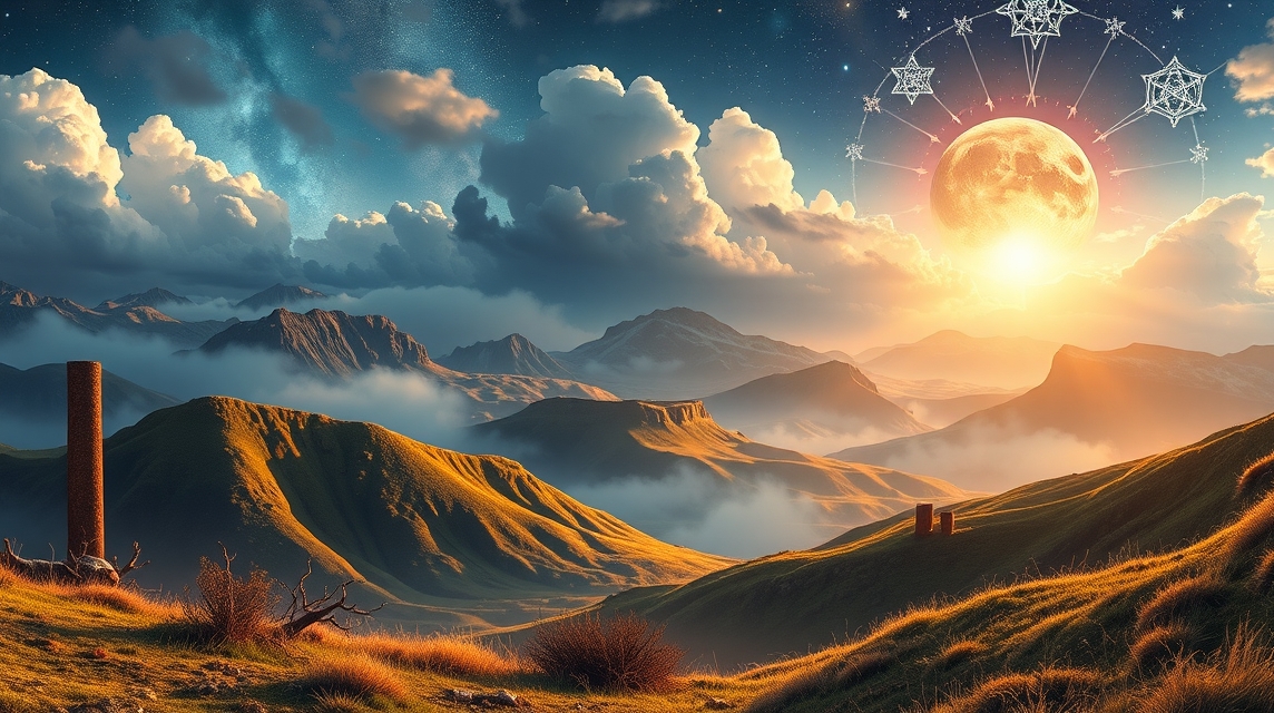 Asztrológiai táj szimbolikus elemekkel a horoszkópban