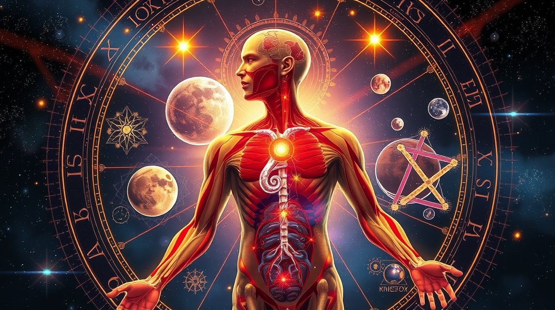 Asztrológia és az emberi test kapcsolatának ábrázolása