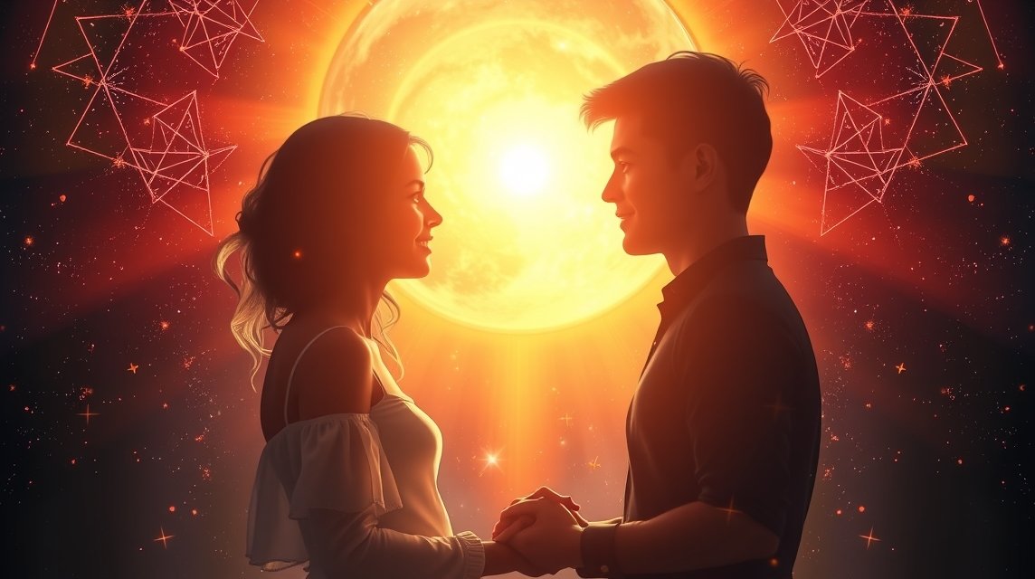 Pár sziluettje a csillagok alatt, a szerelem és a Vénusz hatásával.