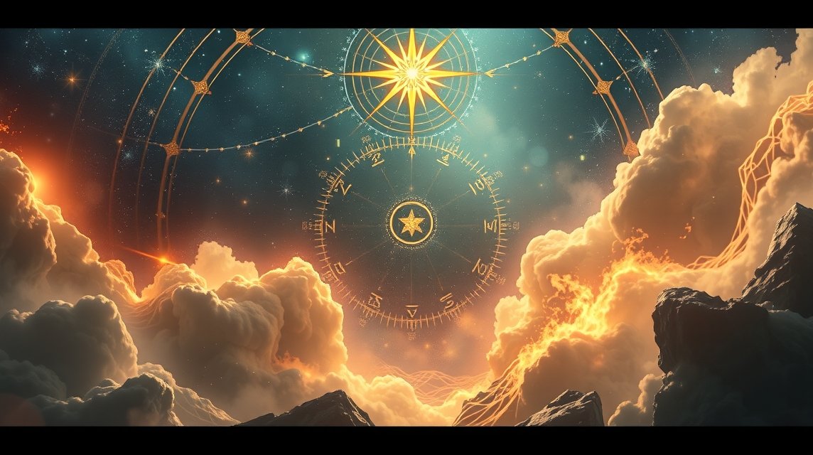 Csillagászati táj a horoszkóp jeleivel és csillagokkal.