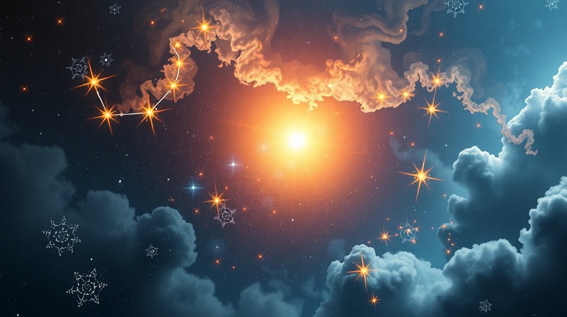 Csillagos égbolt és felhők 2026 januári horoszkóphoz