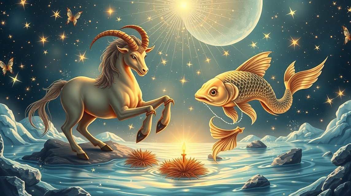 Bak és Halak csillagjegyek illusztrációja ajándékválasztáshoz.