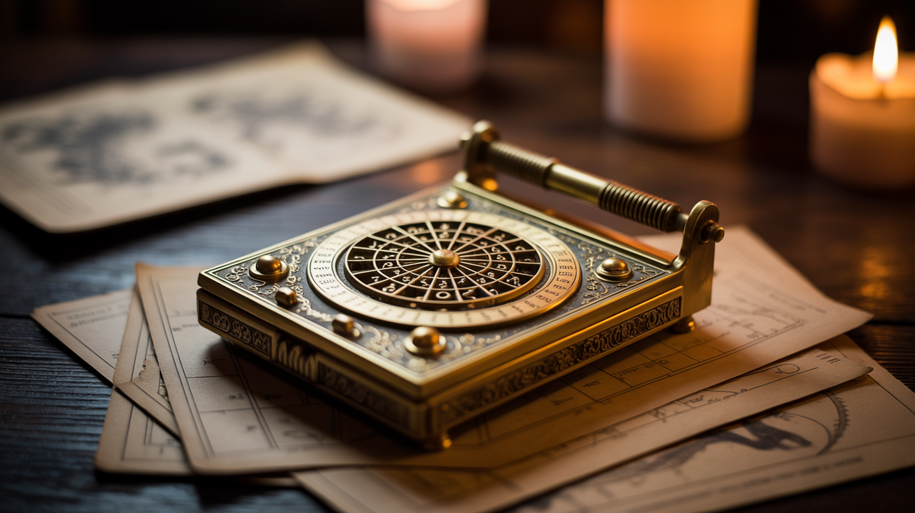 Aszcendens kalkulátor és asztrológiai térkép az asztalon