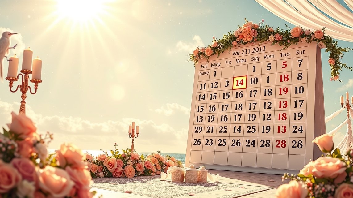 Esküvői dátum választás, naptár rózsákkal díszítve