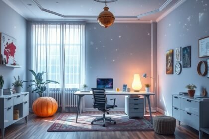 Stílusos otthoni iroda a csillagjegyek inspirálta berendezéssel