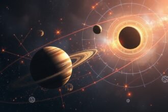 Csillagászati kép retrográd bolygókról és planetáriumról