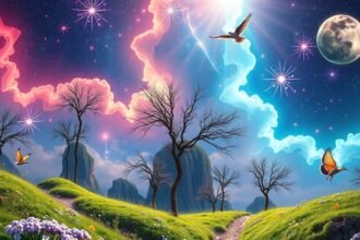 Színes táj egy csillagokkal teli éjszakában, amely a változásra utal.