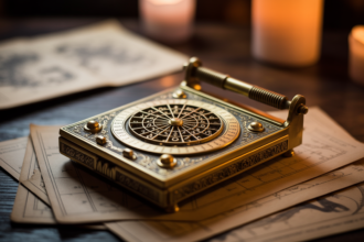 Aszcendens kalkulátor és asztrológiai térkép az asztalon