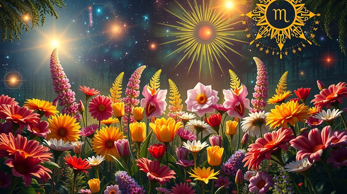 Virágok csillagjegyek szerint a kertben, színes virágágyás