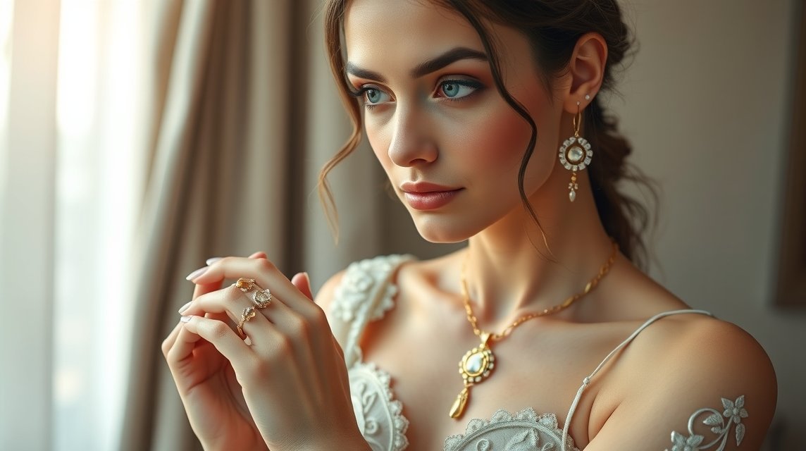 Egy nő arany és ezüst ékszerekkel, bőrtónusához illeszkedve.