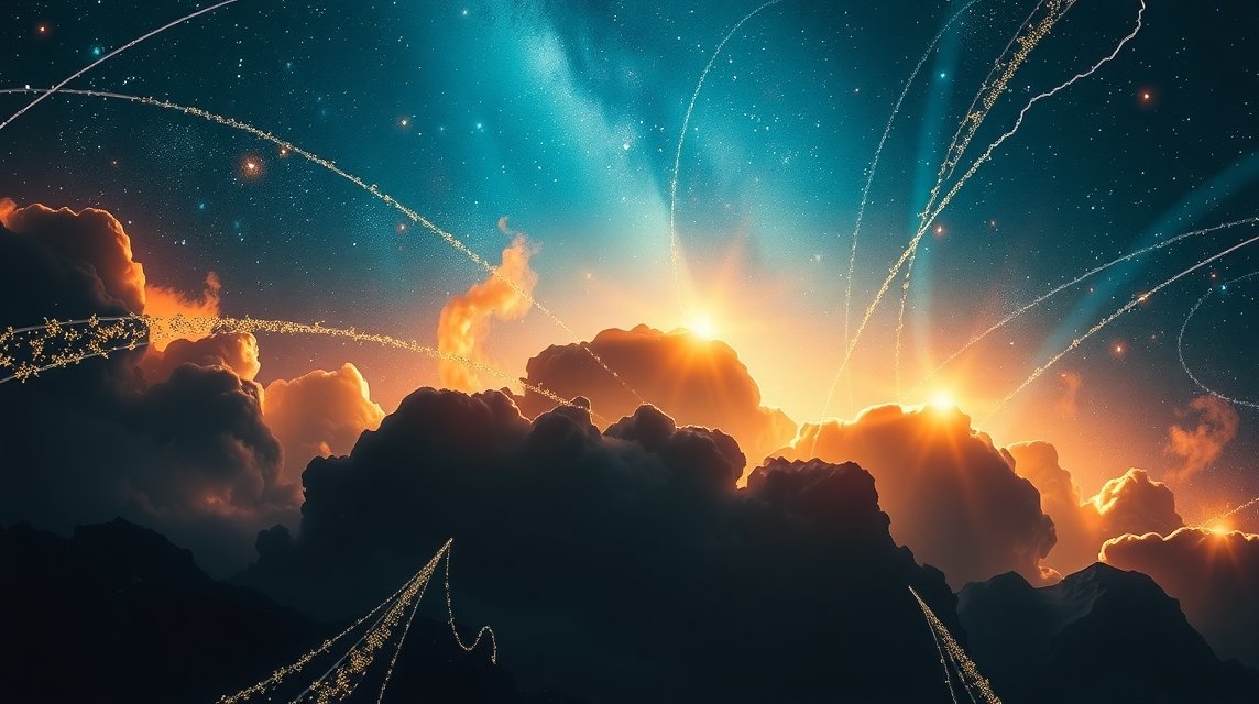 Csillagok és felhők éjszakai égbolt stílusú képe.