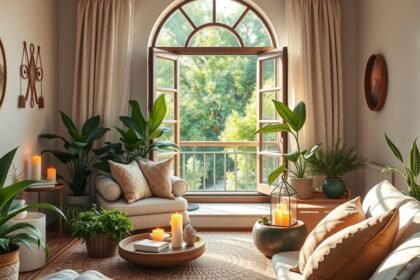 Tavaszi holdfázisok alatt bőségvonzó szoba zöld növényekkel.