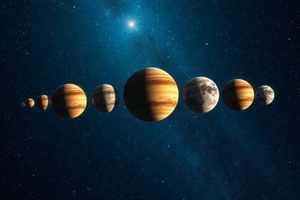 Hatos bolygóegyüttállás látványos ábrázolása az űrben