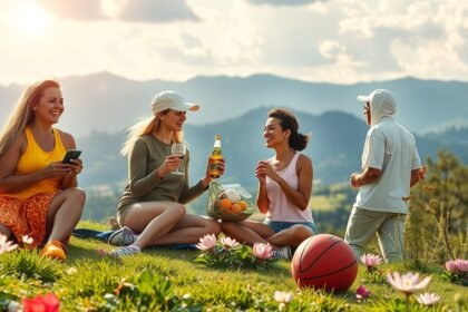 Tavaszi pihenés barátokkal természetben, egészséges ételek és sport