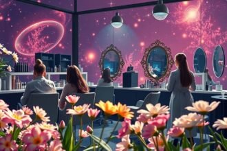 Tavaszi szépségszalon, virágokkal és csillagképekkel.