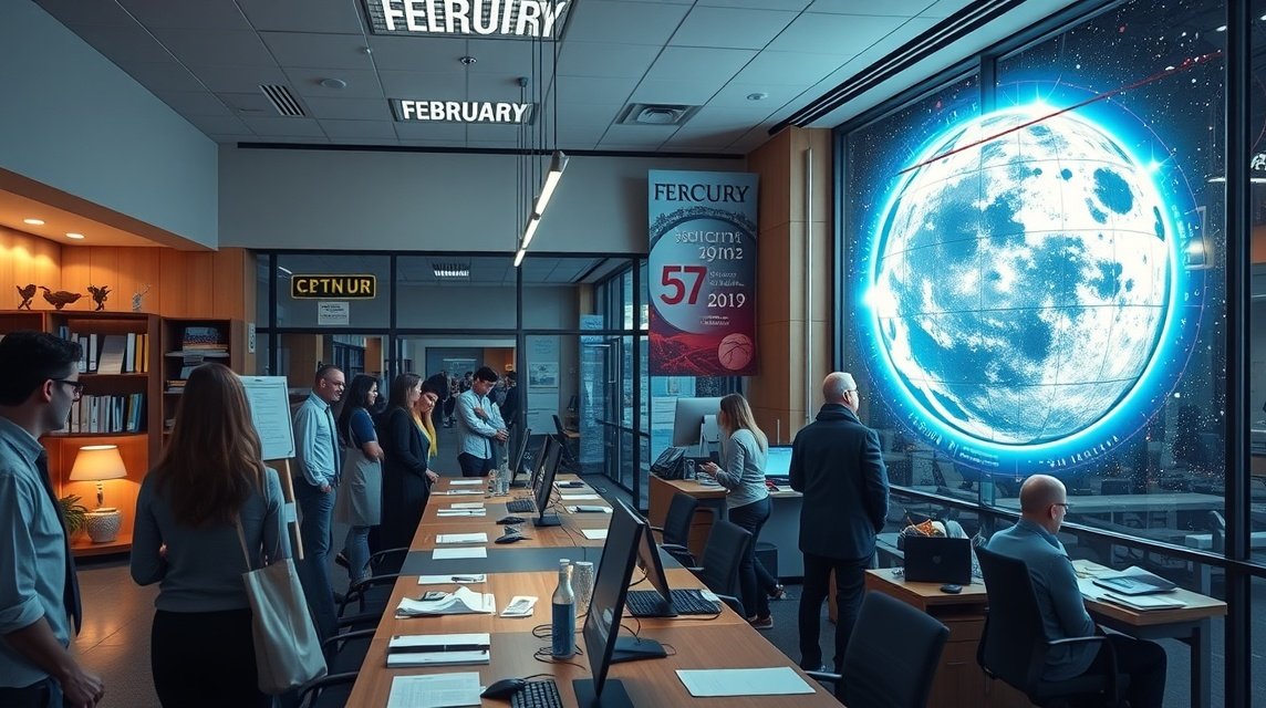 Irodai jelenet februári hónappal és retrográd Merkúrral.