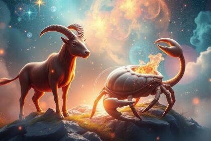 Kos és Skorpió csillagjegyek fantasztikus háttérrel.